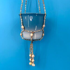VINTAGE BOHO SEASHELL BEADED HANGING PLANTER (POT NOT INCLUDED)